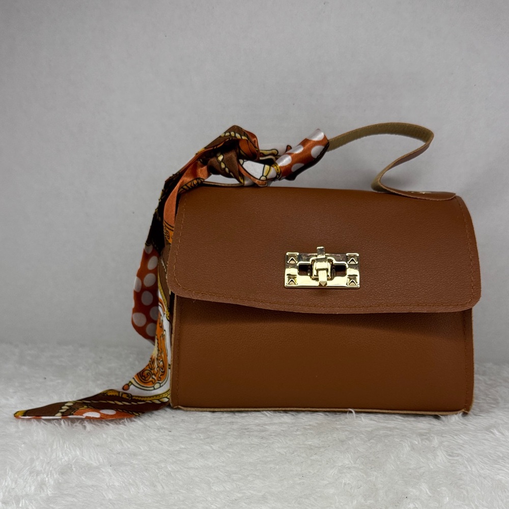 Elegant Brown Handbag with Scarf Accent